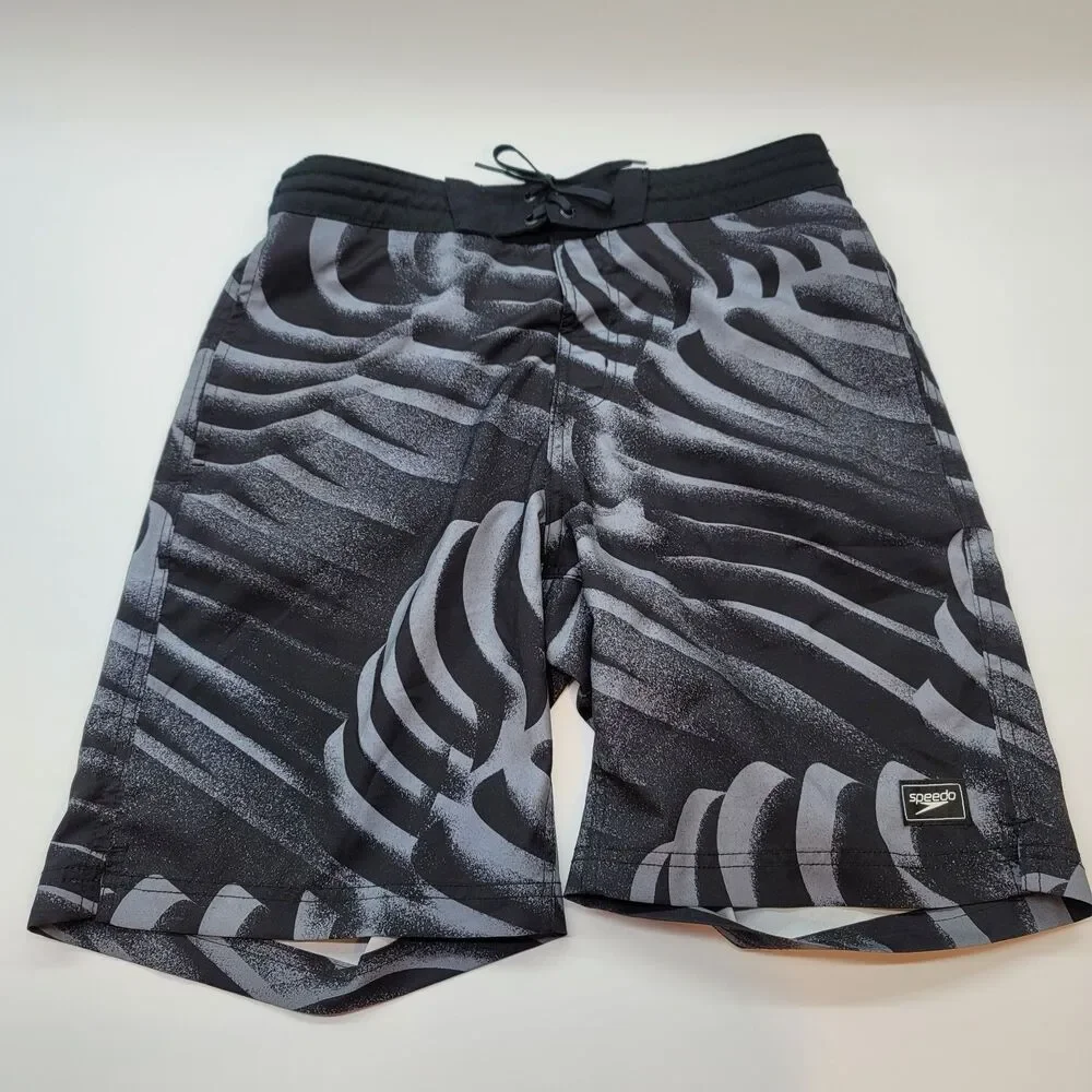 Speedo Men's Medium Board Shorts Swim Trunks Black Gray Graphic Board Shorts